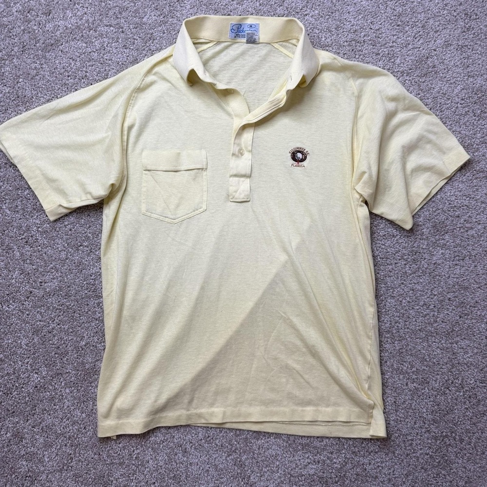 Vintage 70s Pickering Polo Shirt Mens Medium Yellow Kissimmee GC Florida Golf